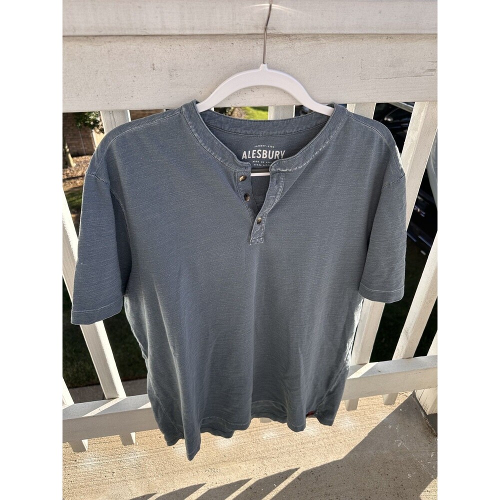 Alesbury Blue Henley Shirt Short Sleeve Size XL